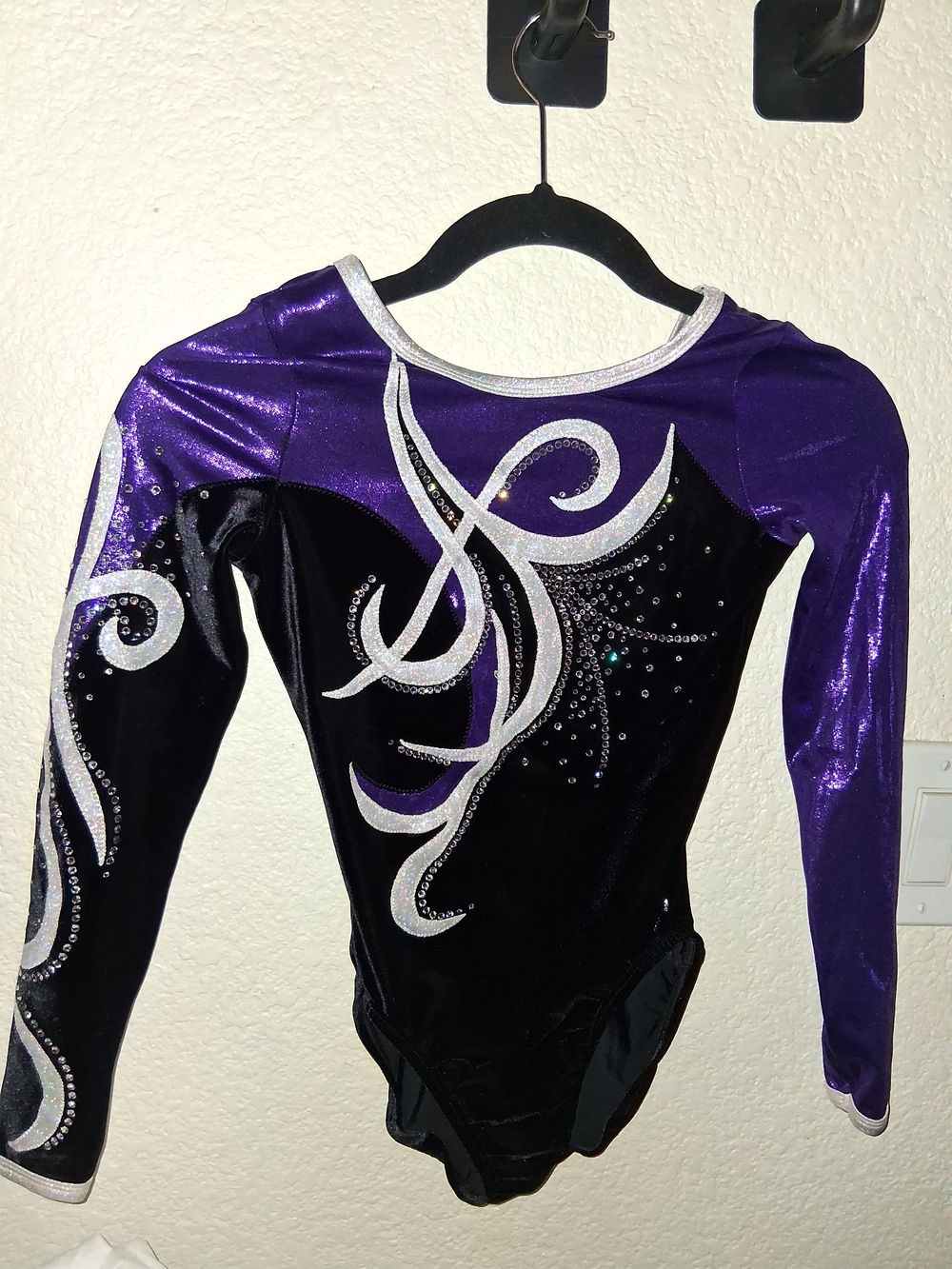 GK Elite Gymnastics Competition Leotard Purple Black Rhinestone AXS